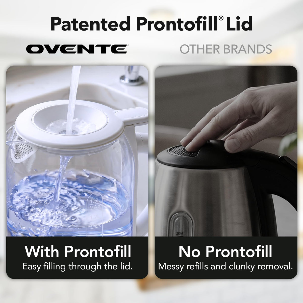 OVENTE 1.5L Glass Electric Kettle Water Boiler, White KG516W