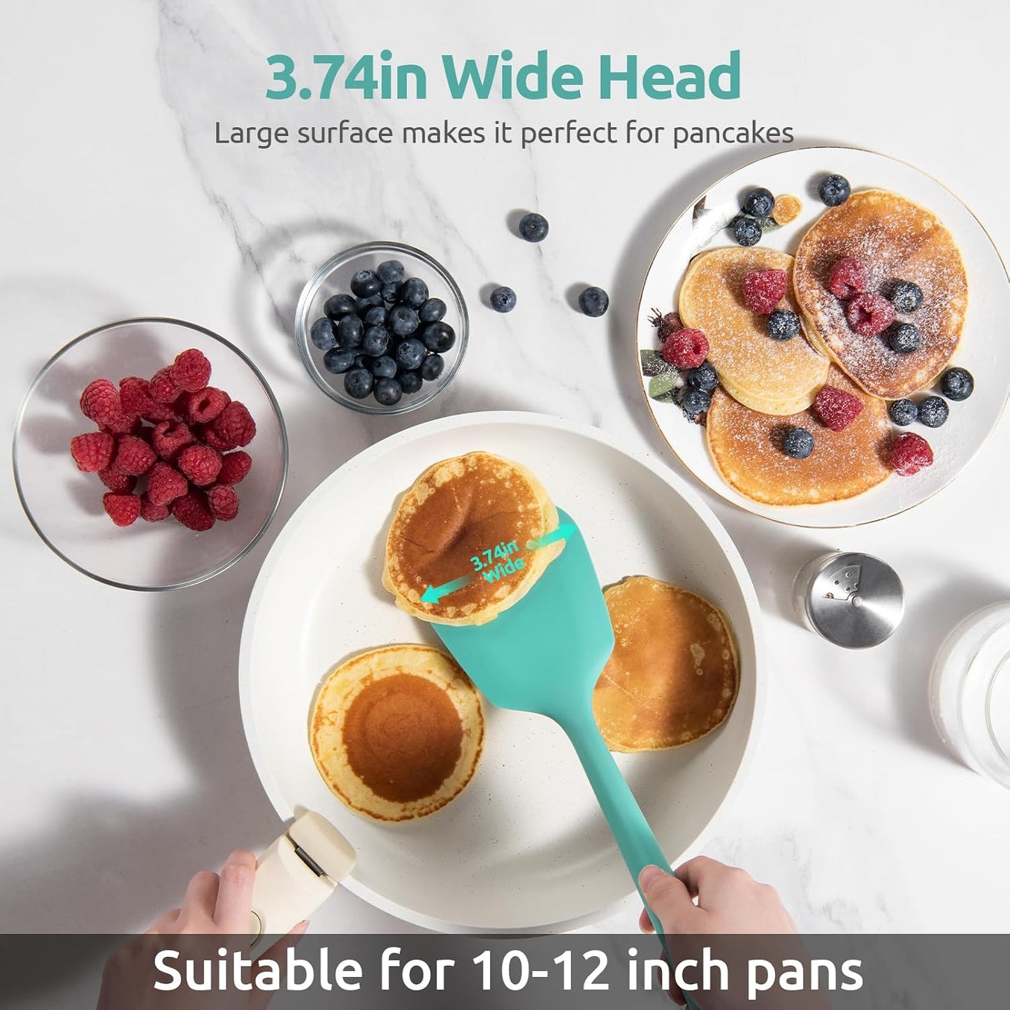U-Taste Silicone Turner Cooking Spatula, 13.6" Long/3.7" Wide, Aqua Sky | 600ºF Heat Resistant Food Grade Silicone Kitchen Utensils, Flexible Egg Flipper &amp; Pancake Spatula Turner for Non Stick Pans