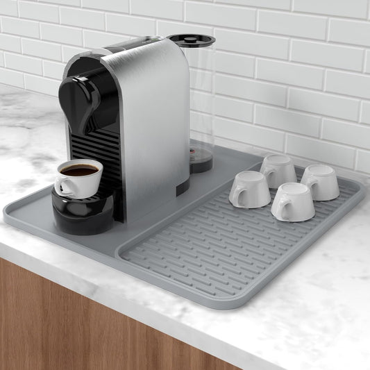 Silicone Coffee Mat,16'' x 16'' Coffee Bar Mat with Detachable Dish Drying Mat for Kitchen Countertops,Coffee Bar