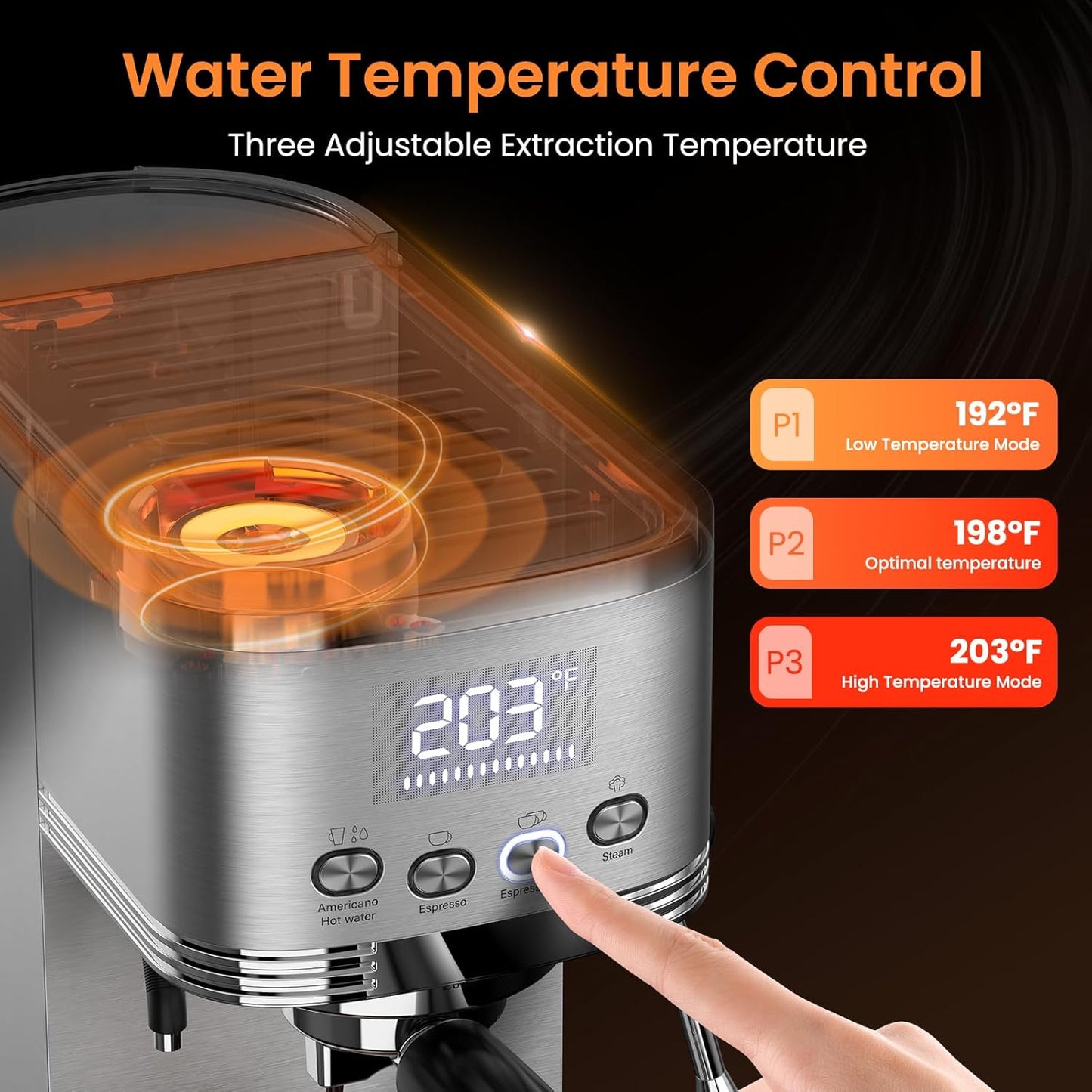 Espresso Machine 20 Bar Temperature Control LED Display Expresso Machine for Home with Steam Milk Frother for Cappuccino Latte Stainless Steel