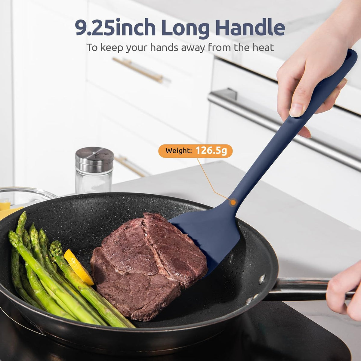 U-Taste Silicone Turner Spatula Set of 2, 13.6"Long/3.7"Wide, Midnight Blue | 600ºF Heat Resistant Food Grade Silicone Cooking Utensils Set, Wide Large Solid &amp; Slotted Turner Pancake Egg Flipper