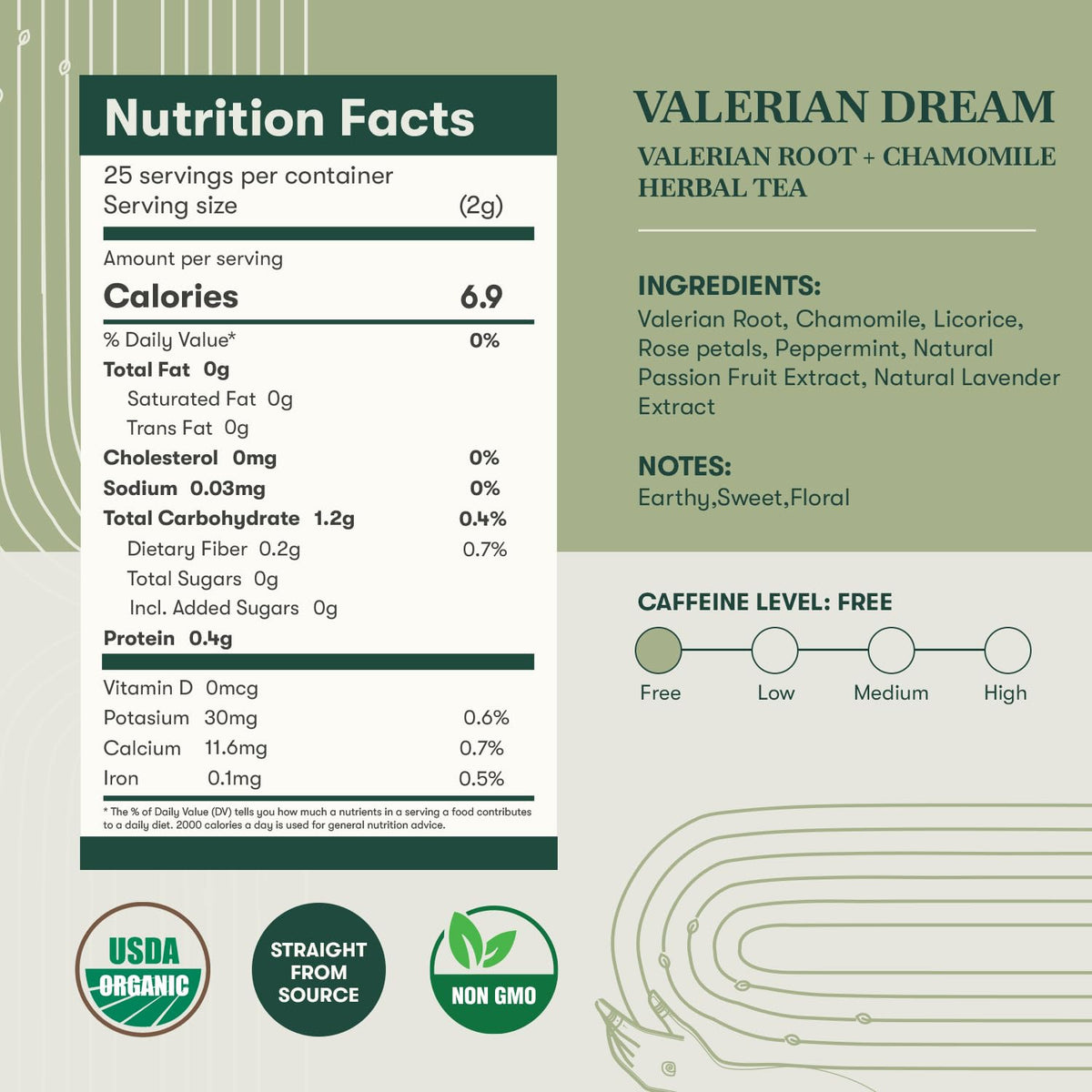 Luxmi Estates Valerian Dream Tea | 25 Pyramid Tea Bags (50g, 1.76oz) | USDA Organic Five-Herb Blend with Valerian Root, Chamomile, Lavender, Rose Petals &amp; Peppermint | Caffeine-Free, Vegan