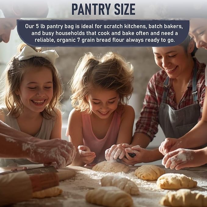 Great River Milling Organic 7 Grain Blend Bread Flour | Unbleached & Unbromated | Non-GMO, Kosher Certified | Hearty Multi-Grain Flour for Breads, Muffins & Everyday Baking | 5 Lb