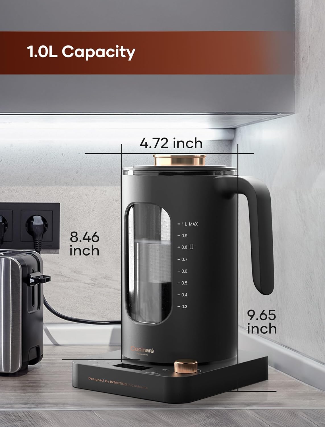 INTASTING Electric Tea Kettle with Infuser, ±1℉ Temperature Control, 1L