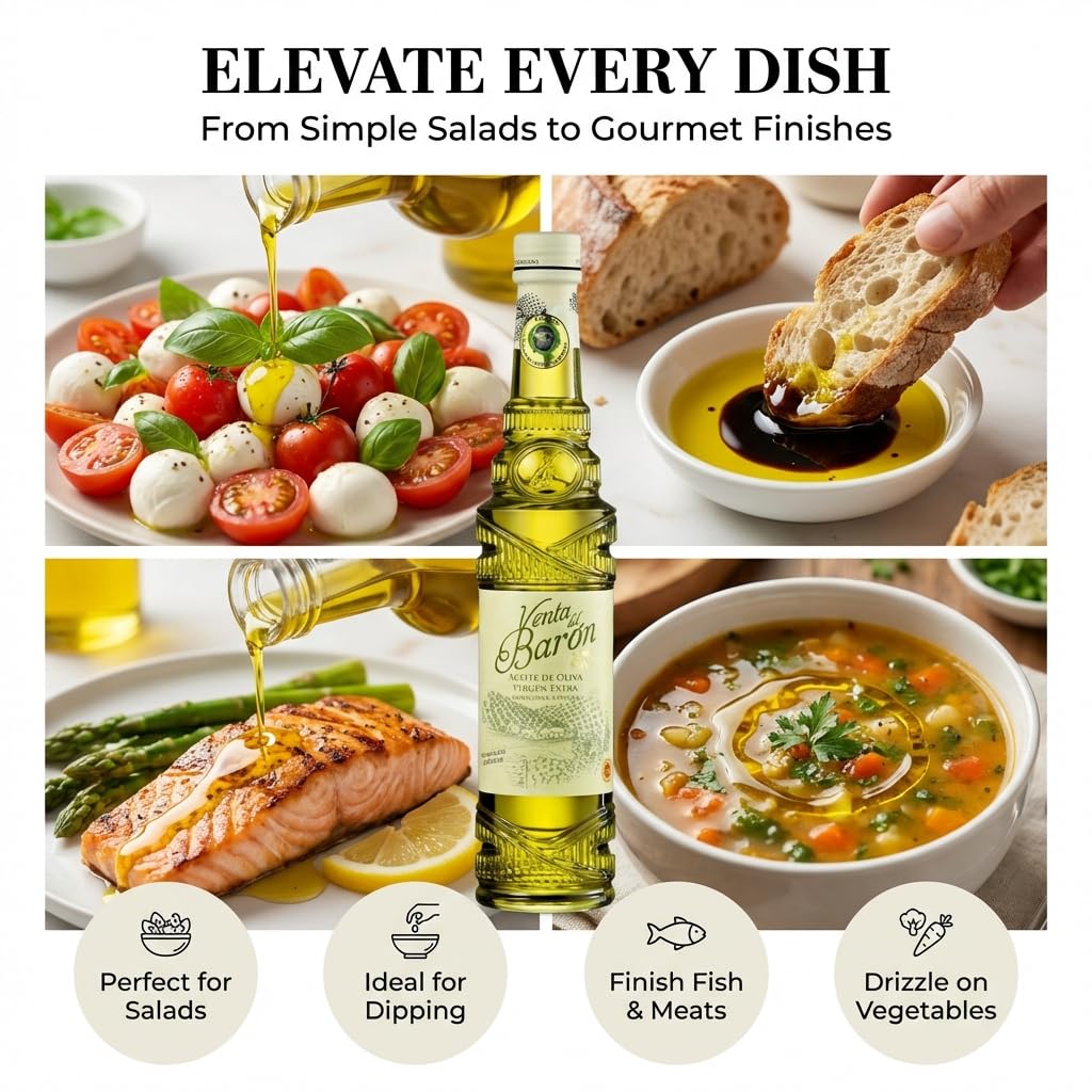 Venta del Barón - Voted The World's Best Olive Oil - Extra Virgin Cold Pressed - High in Polyphenols - 16.9 fl oz (500ml)