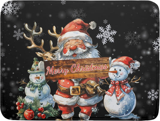 Christmas Santa Snowman Dish Drying Mats for Kitchen Counter 16"x18" Merry Christmas Santa Claus Dish Drying Mats Absorbent