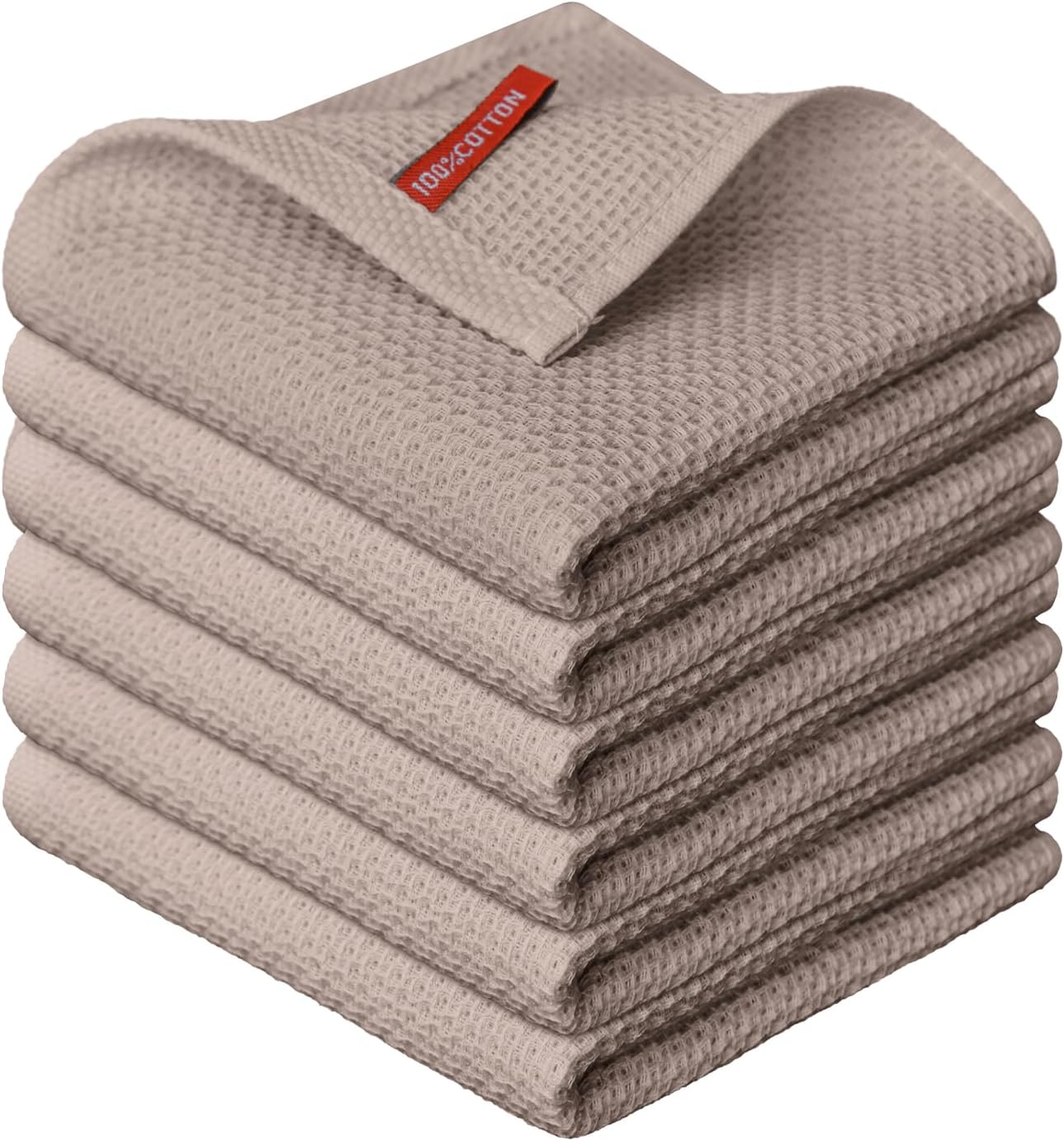 Artoid Mode 100% Cotton Brown Waffle Weave Kitchen Dish Cloths, 12x12 Inch Ultra Soft Absorbent Quic