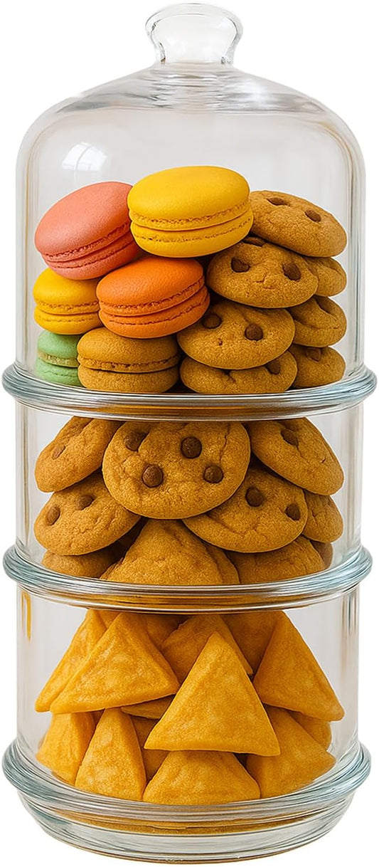 ums 3 Tier Glass Jars with Lid, Cookie Jar, Candy Jars for Candy Buffet, Apothecary Jars, Kitchen & Bathroom Organizers and