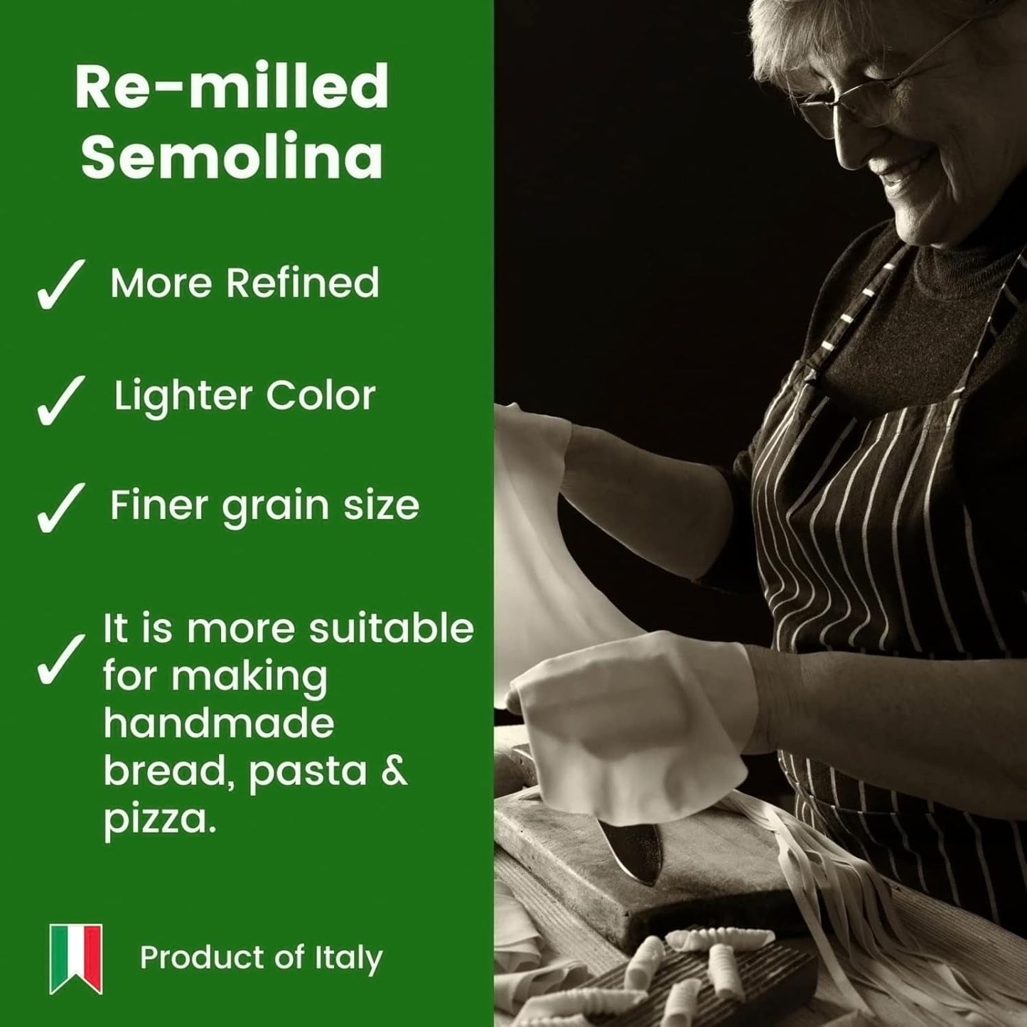 POLSELLI Italian Semola Flour, Fine Ground Semolina Rimachinata, 5 kg | Fine Ground Durum Wheat Flour For Fresh Pasta, Bread, &amp; Baking, All-Natural, Unbleached, Non-GMO, Product Of Italy