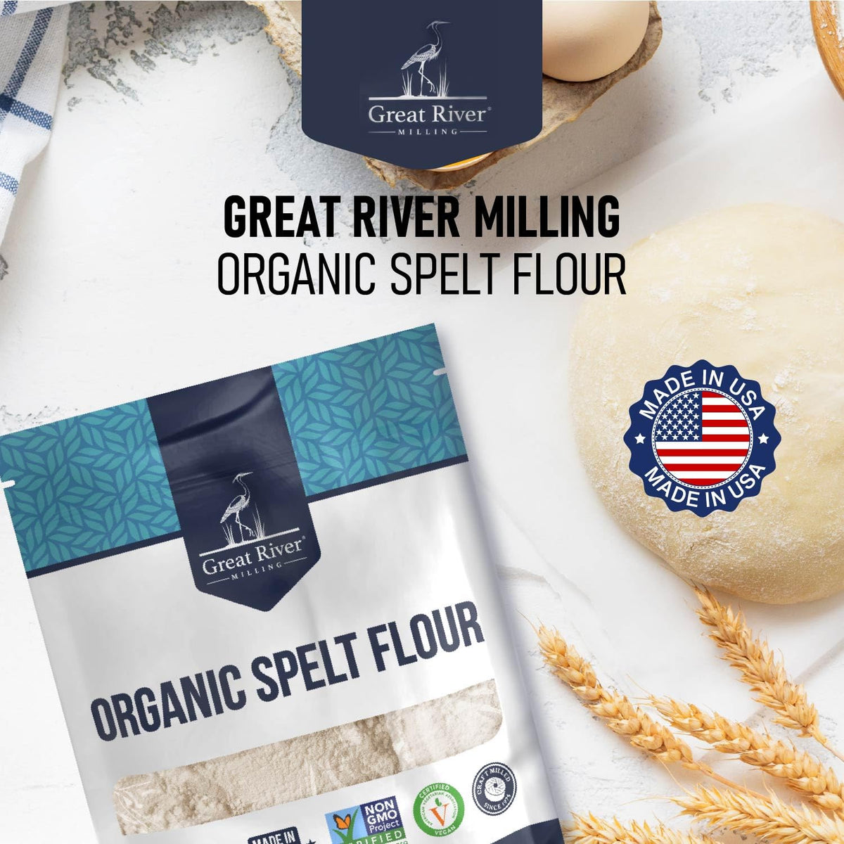 Great River Milling Organic Spelt Flour, Ancient Grain, 5 lb | Organic Whole-Grain Spelt Flour for bread, sourdough, muffins, cookies, pancakes, pizza dough and pastries; mild nutty