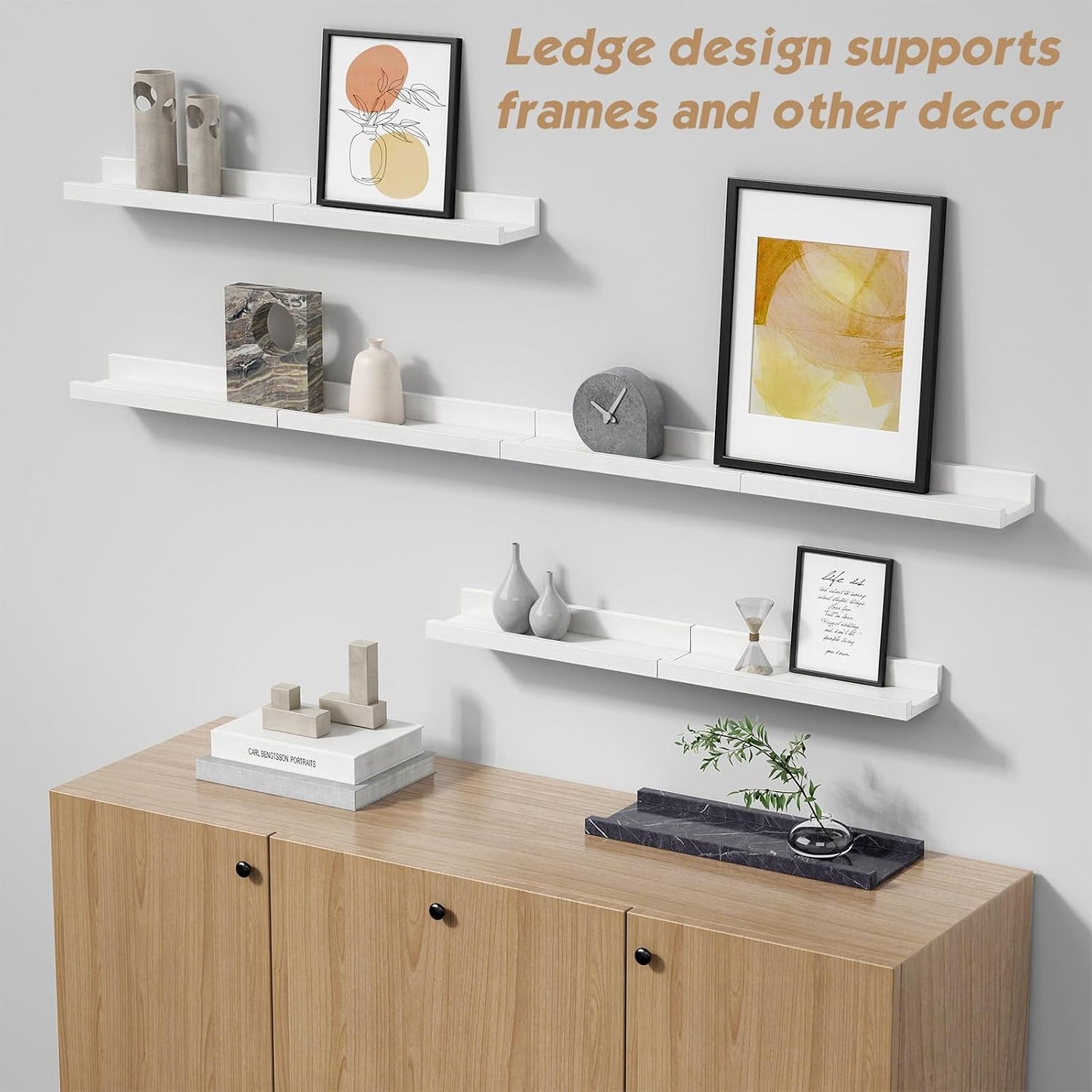 16 Inch Picture Ledge Shelf, Photo Floating Shelves with Lip for Wall