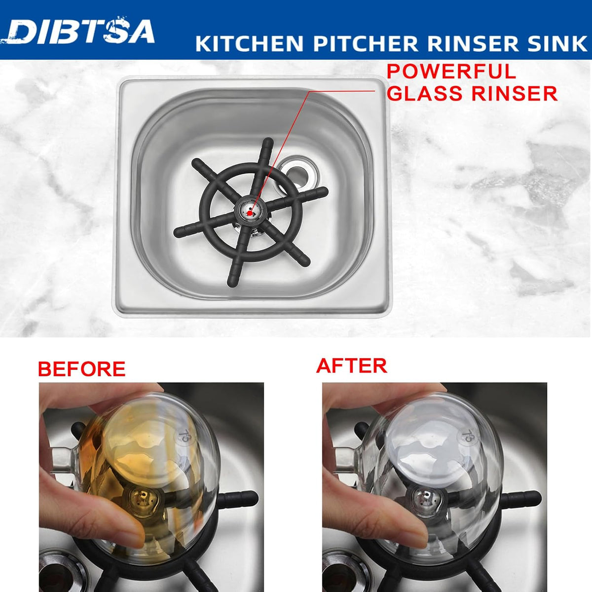 Pitcher Rinser , DIBTSA Automatic Glass Cup Washer , 304 Stainless Steel Coffee Milk Tea Cup Cleaner, for Home Kitchen Hotel Bar Restaurant (6.9x6.3x2.6 Inch)