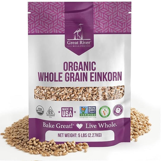Great River Milling Einkorn Wheat Berries | Whole Grain Ancient Wheat | Non-GMO, High-Protein, Kosher | Mill at Home as