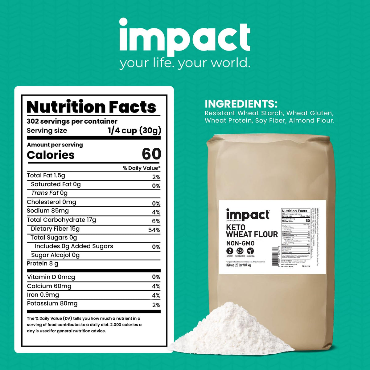 Impact - Almond Keto Wheat Flour - Low-Carb Baking Flour - 20 lb