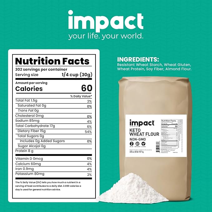 Impact - Almond Keto Wheat Flour - Low-Carb Non-GMO Blend Made with Resistant Wheat Starch for Cooking, Baking, Gluten-Free Recipes - 20lb