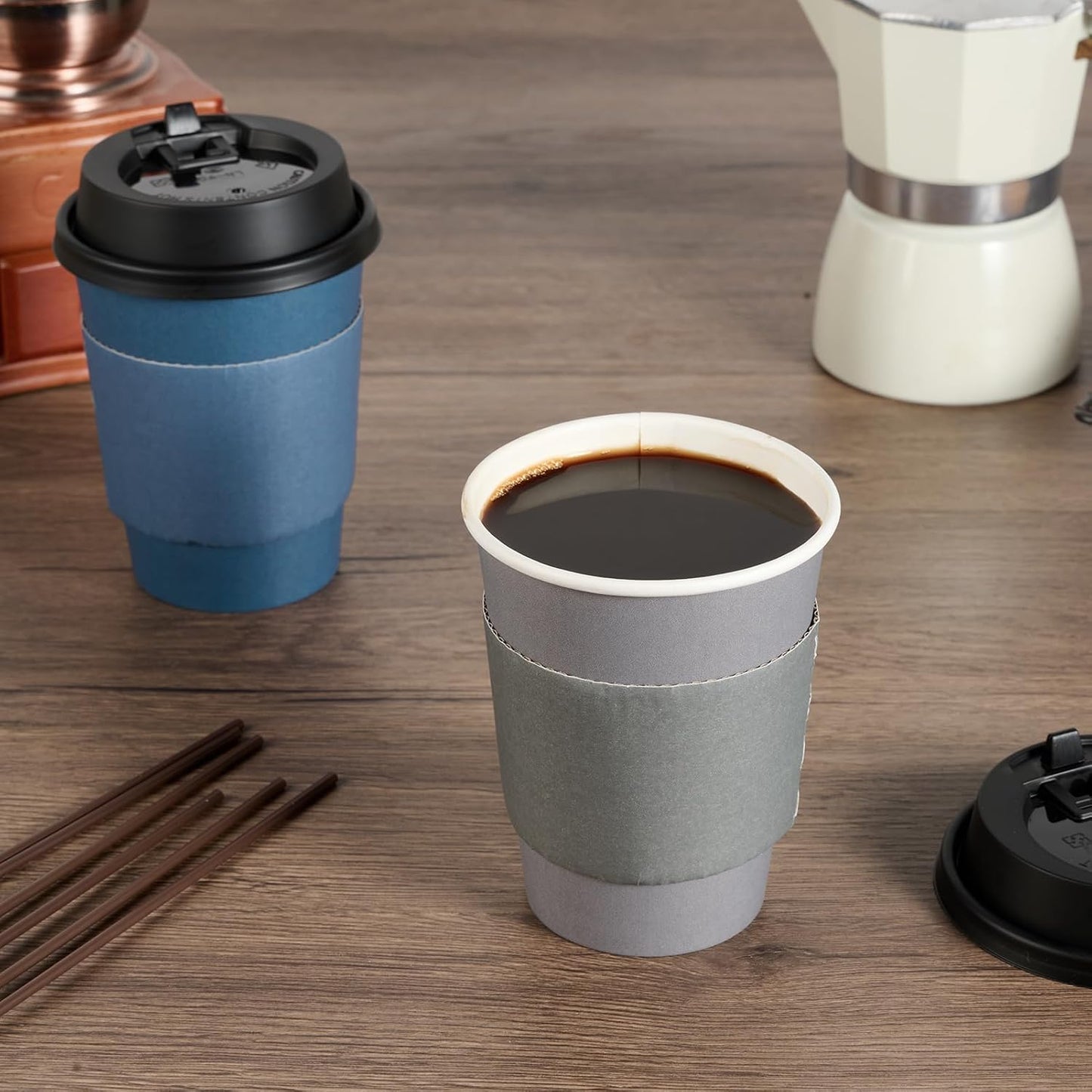 LITOPAK 100 Pack 12 oz Disposable Coffee Cups with Lid, Sleeve, Stirrers