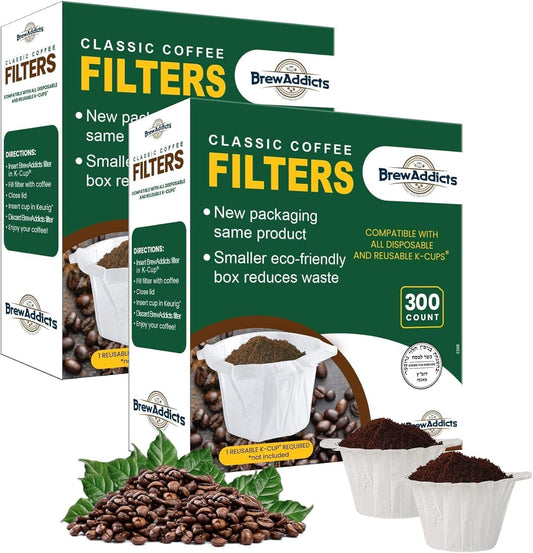 600 Paper Coffee Single-Use Filters for Keurig Brewers and Compatible with K-Cup Pods 1.0 &amp; 2.0 Models, White Classic Design
