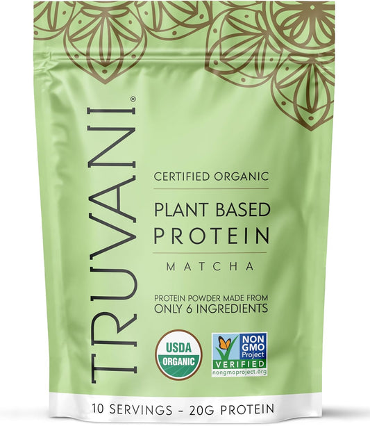 Truvani Vegan Pea Protein Powder | Matcha | 20g Organic Plant Based Protein | 10 Servings | Keto | Gluten & Dairy Free | Low