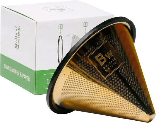 Barista Warrior Reusable Coffee Filter, Pour Over Dripper, Gold