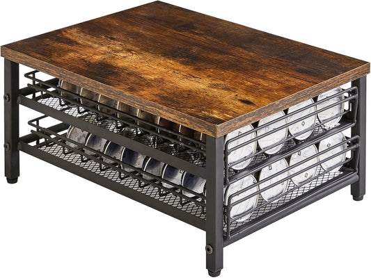 IBUYKE 2-Tie Coffee Pod Drawer Holder,80 Capsule Pods,Compatible for Nespresso Vertuo Pods,Wooden Top and Mesh Shelves,Home