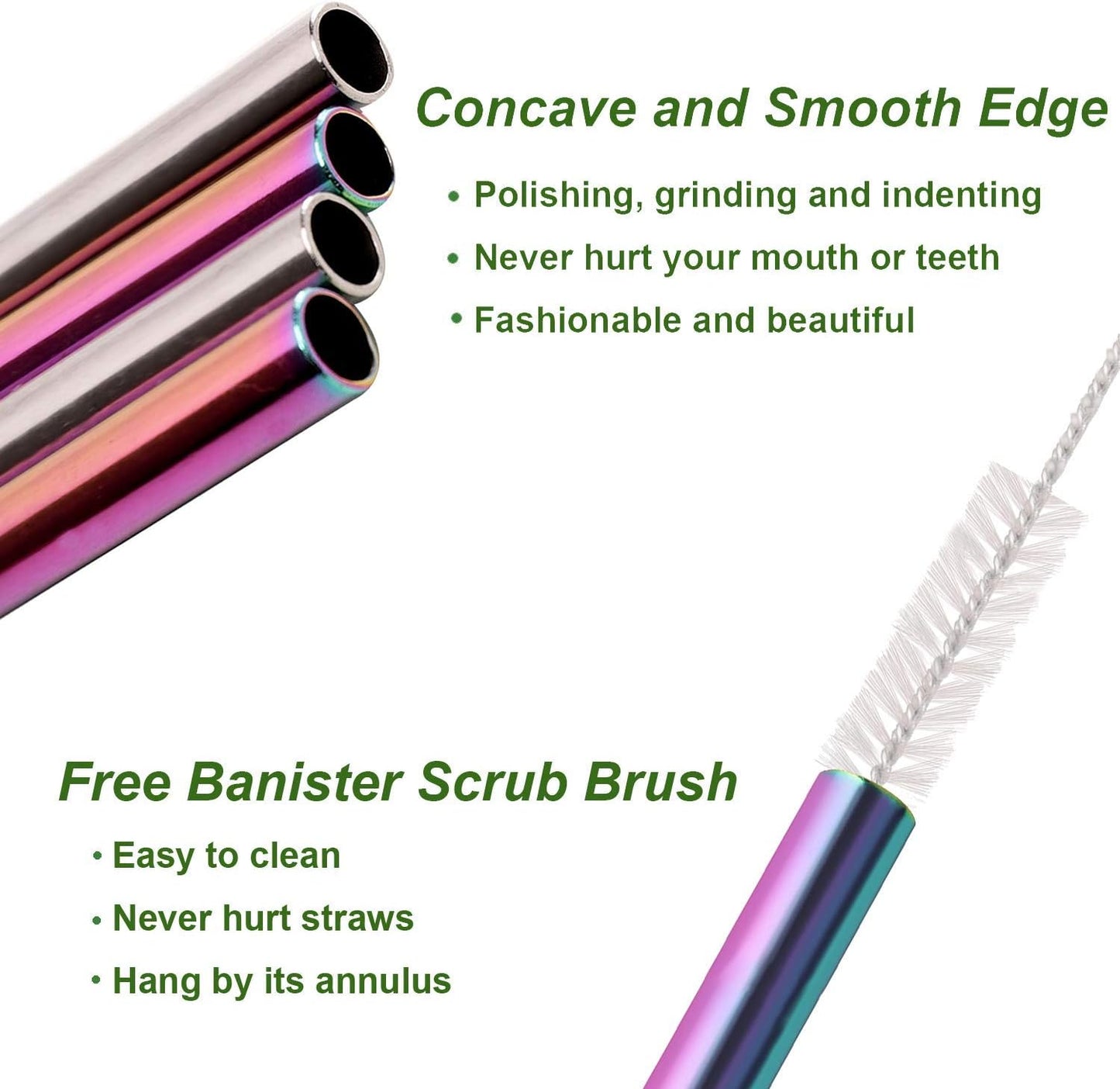 VEHHE Rainbow Stainless Steel Straws, 8 Pack, Cleaning Brush, 20 oz