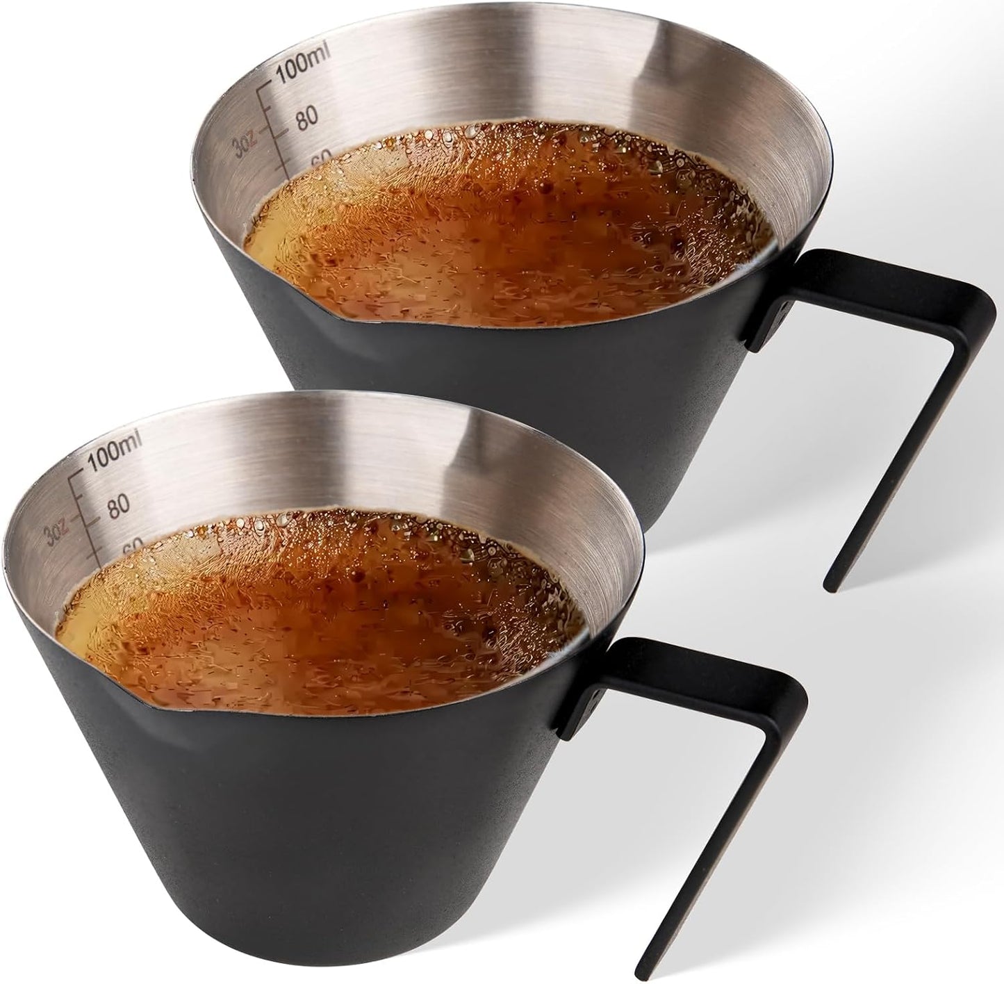 YARRAMATE Stainless Steel Espresso Shot Cup, 3.4oz (Black, 2 Pack) | Heat Insulated Grip, Stackable, Dual-Scale Accuracy, Easy to Rinse Clean, Fits Espresso Maker