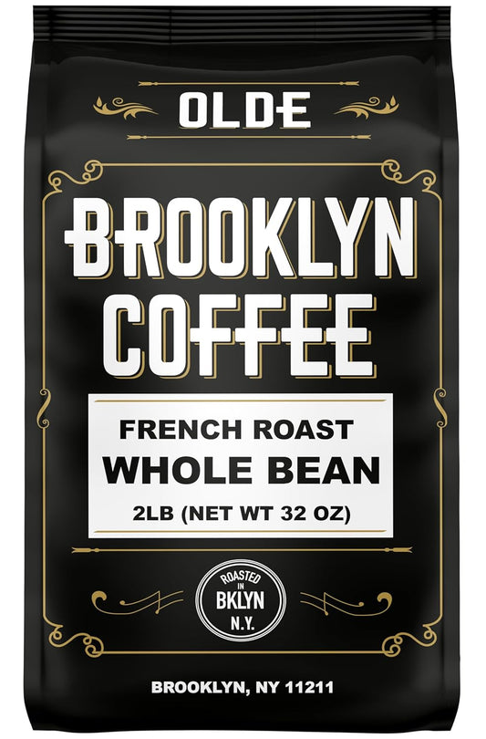 BROOKLYN COFFEE Whole Bean, French Dark Roast (2lb) Silky Smooth, Bold, Balanced - Fresh Bulk Coffee Beans Roasted Weekly in