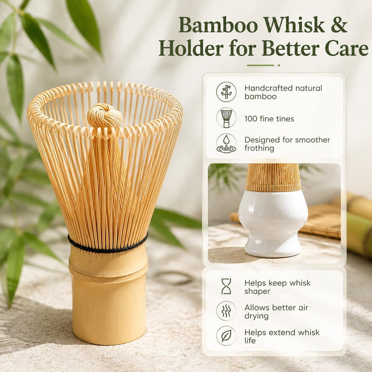 6 Pcs Matcha Set - Matcha Whisk Set &amp; Matcha Bowl Set with Bamboo Scoop, Stainless Steel Sifter, 19 oz Ceramic Pouring Bowl, Matcha Spoon, Whisk Holder - Japanese Tea Ceremony Kit for Gifts (White)