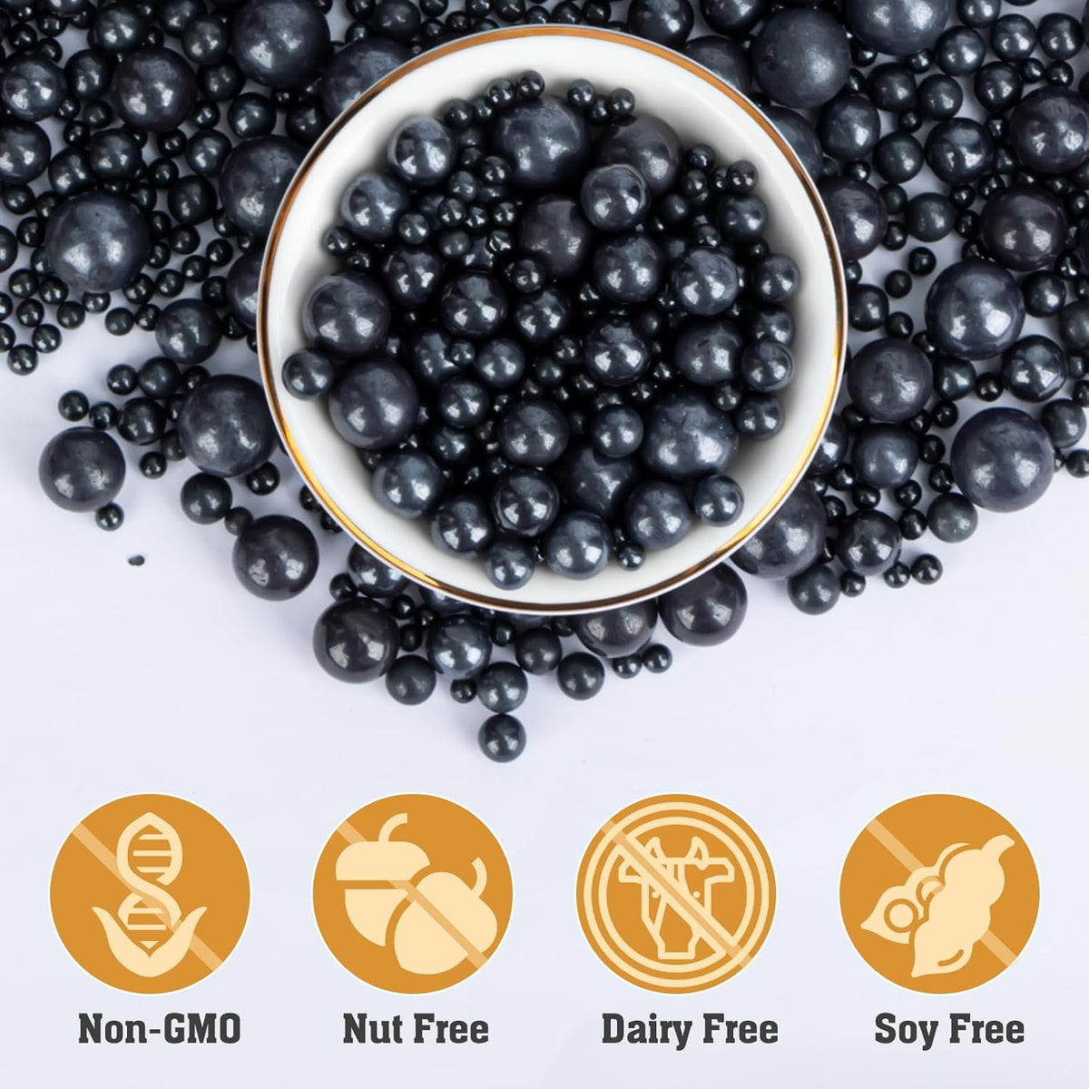 Twisweet Black Sprinkles 130g, Edible Pearl Sprinkles for Cake Decorating | Black sugar pearls, cake decorations &amp; cake toppers for cupcakes, cookies, ice cream, Halloween, birthdays &amp; party desserts
