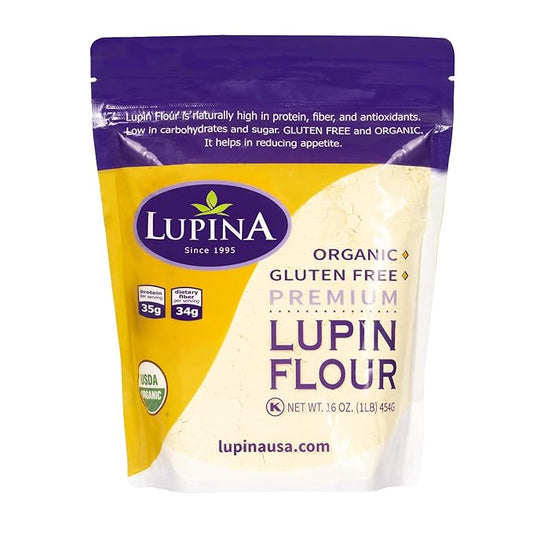 Lupina Organic Gluten-Free Lupin Flour –16 oz- High-Protein, High-Fiber, Low-Carb Plant-Based Flour – Non-GMO Vegan
