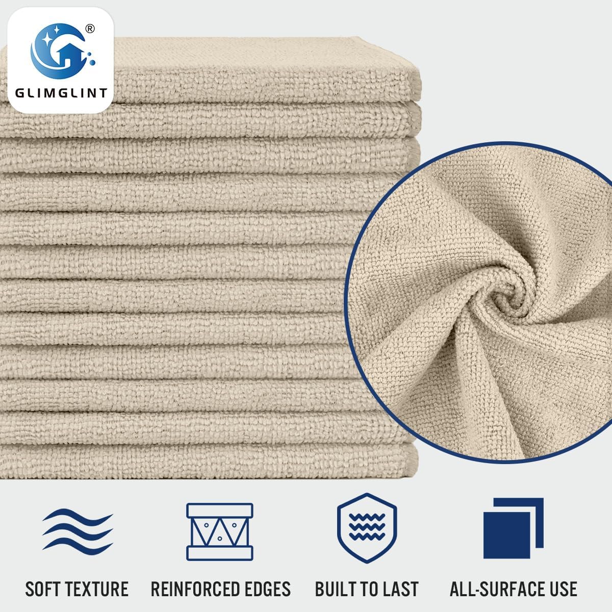 GLIMGLINT Microfiber Cleaning Cloth, 12 Pack Towels for Cars 14 X12 Inch