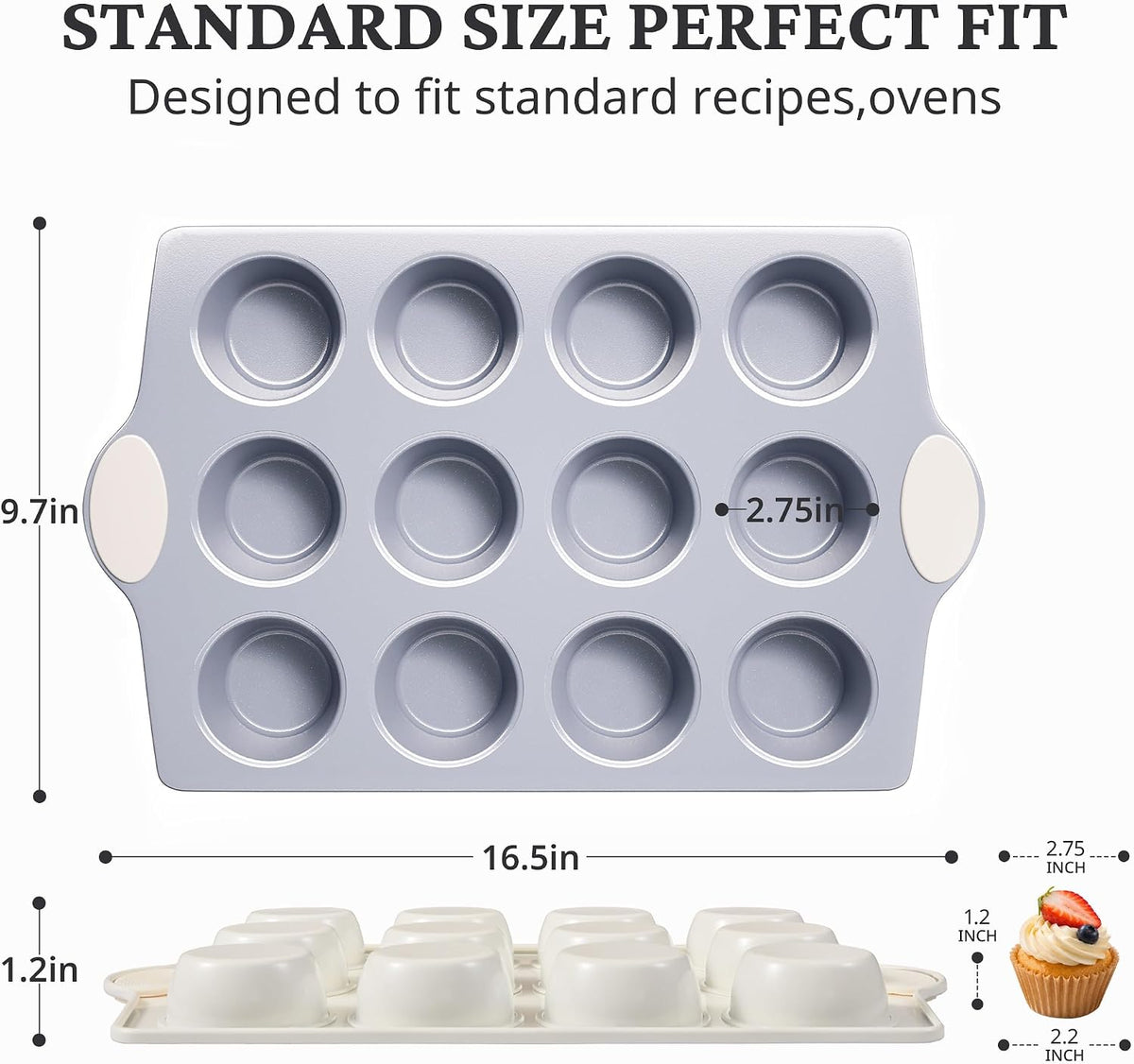 BRONYPRO Ceramic-Coated Nonstick 12-Cup Muffin Pan with 120 Liners