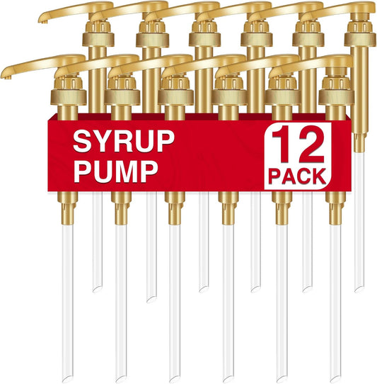 VOISEN Coffee Syrup Pumps, 12 Pack Gold Syrup Pump, Skinny Syrup Pump for 750ml 25.4oz Syrup Bottle, Syrup Pumps Dispenser