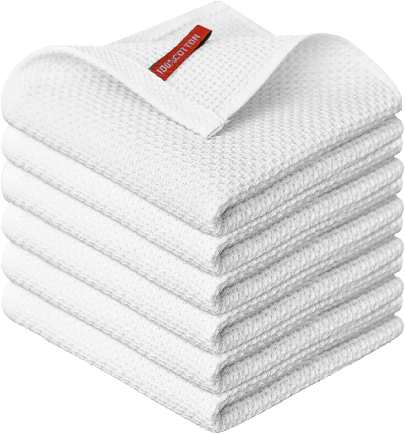 Artoid Mode 100% Cotton White Waffle Weave Kitchen Dish Cloths, 12x12 Inch Ultra Soft Absorbent Quic