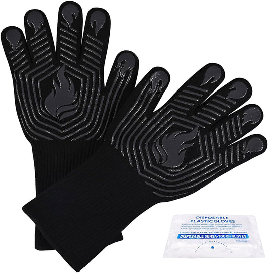 BBQ Gloves, 1472°F Heat Resistant Fireproof Mitts, Silicone Non-Slip Washable Oven Kitchen Gloves for Barbecue, Grilling,