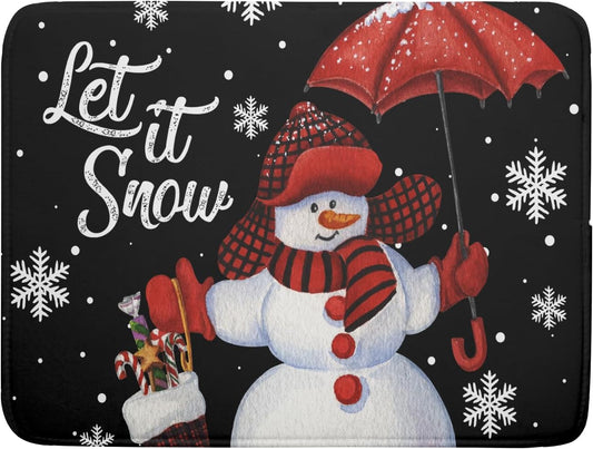 Let It Snow Dish Drying Mat, Winter Dish Drying Mat for Kitchen Counter, Christmas Cute Snowman Absorbent Fast Dry Dish