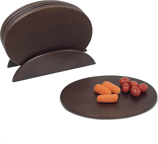Woodard &amp; Charles Serving Boards with Stand, 7Pc Set, Walnut Stain, 10 Pack | Six Wood Serving Boards on a Display Stand; Serve Sushi, Cheese, Charcuterie, and Appetizers for Any Party or Catering Event