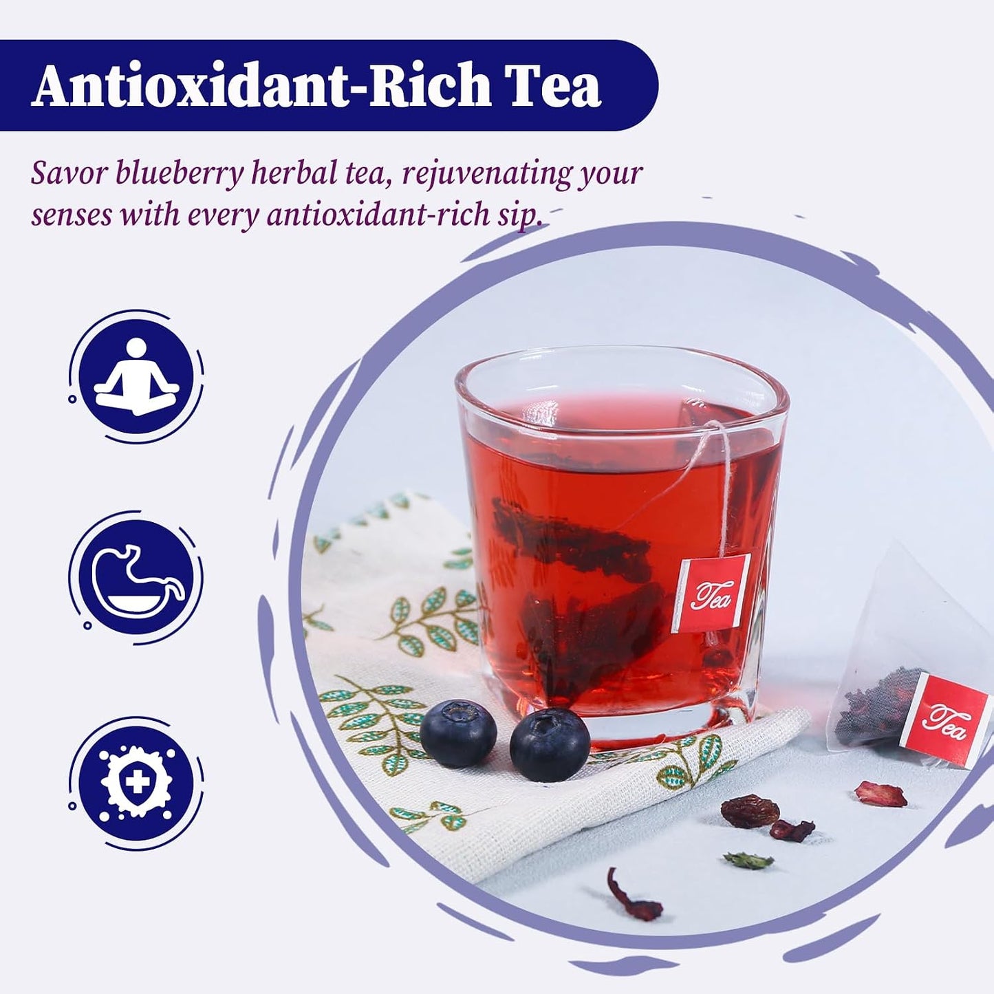 FullChea - Blueberry Tea Bags, 50 Count, Fruit Blend Herbal Tea | Blueberry blend with hibiscus, raisins and mint leaves, rich in natural goodness with a delightful fruity taste
