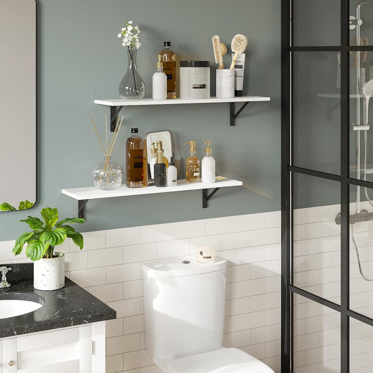 DINZI LVJ Wall Shelves, 23.6" Long Floating Shelves with Metal Brackets