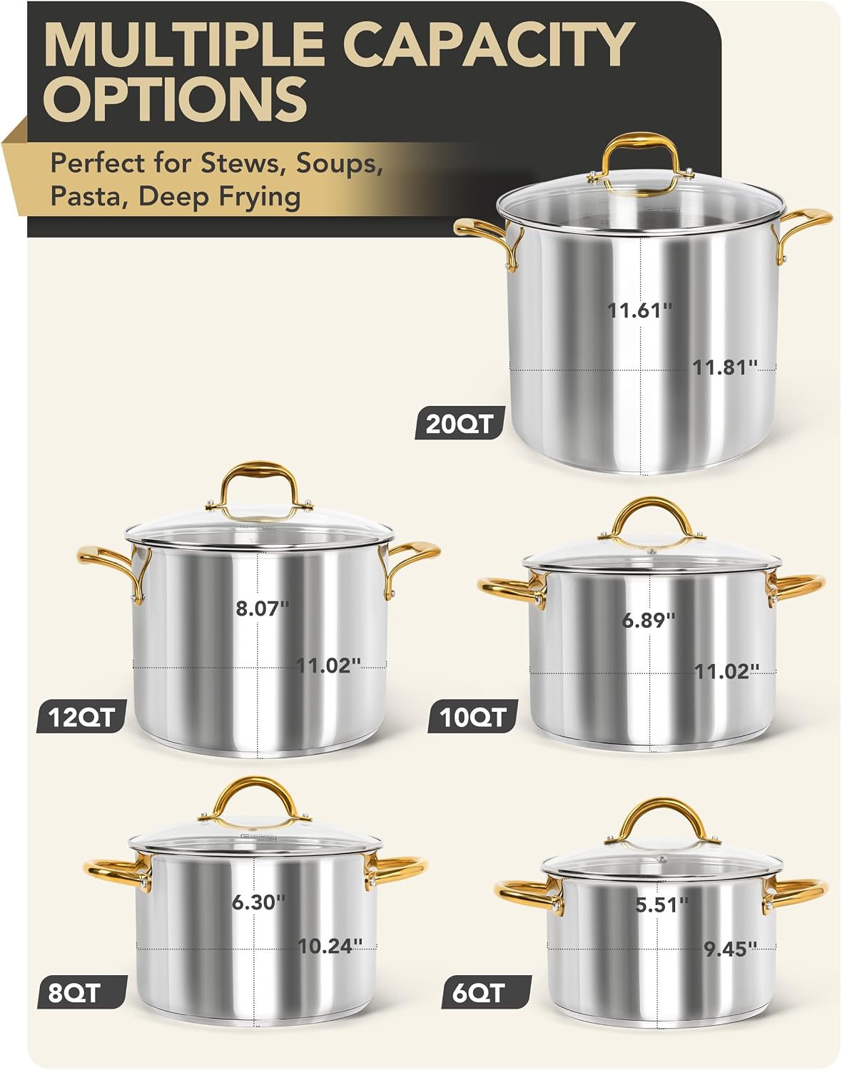 MICHELANGELO Stainless Steel Large Soup Pot With Lid - 10 Quart Stock Pot, Induction Compatible, Oven & Dishwasher Safe