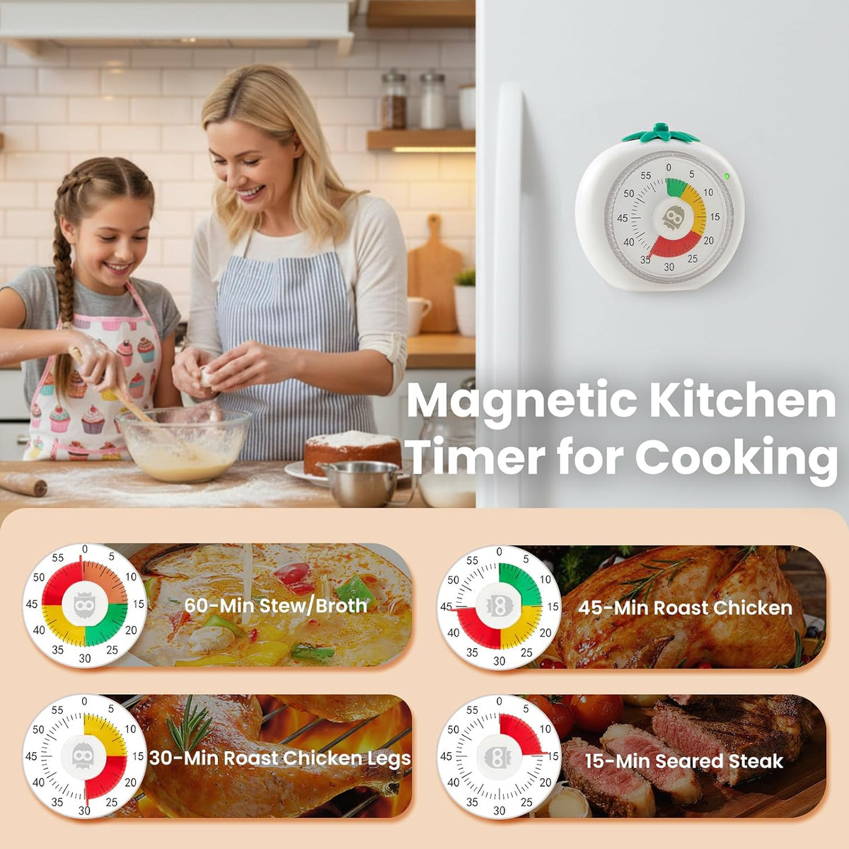 Magnetic Visual Timer, 60-Minute Countdown for Kitchen Classroom Homework