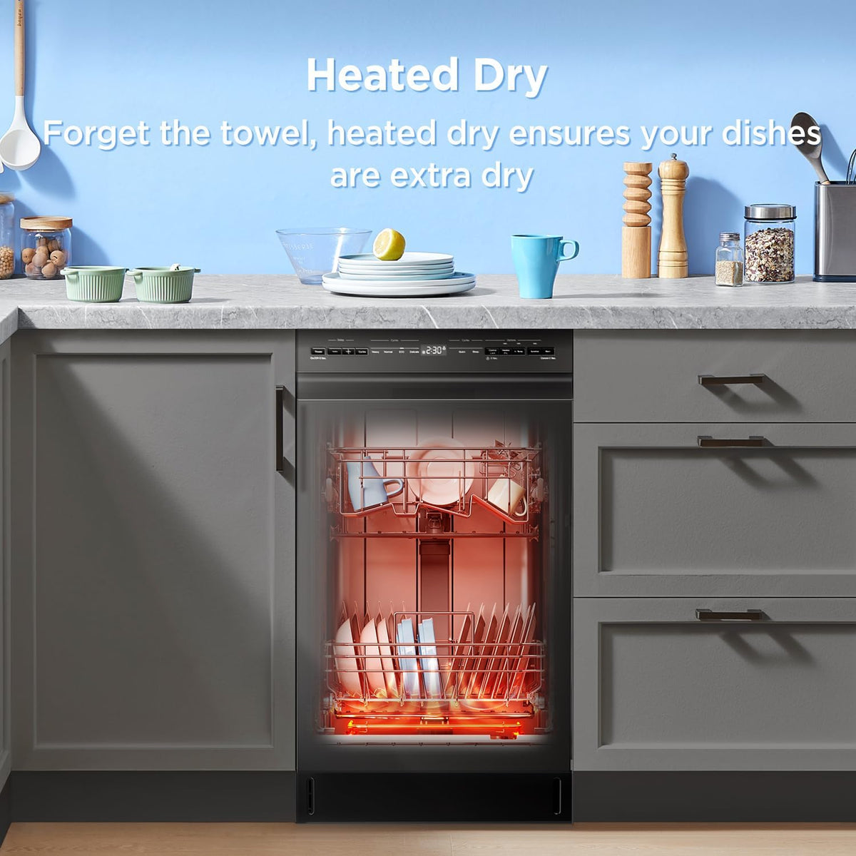 Midea 18 Inch Built-in Dishwasher, 8 Place Settings, Stainless Steel Tub | 6 Washing Cycles, Energy Star Certified with Heated Dry &amp; High-Temp Wash, Slim Quiet for Apartments, and RVs, Black