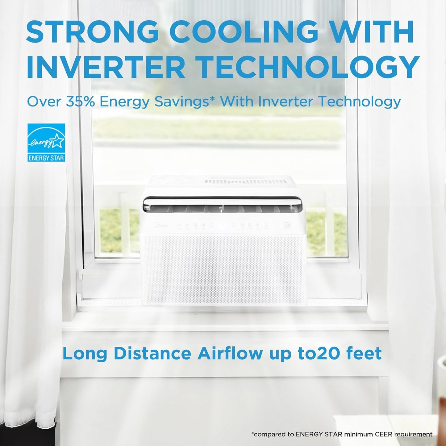 Midea MAW08V1QWT 8,000 BTU U-Shaped Window Air Conditioner – Inverter Technology, Ultra Quiet, Energy Efficient