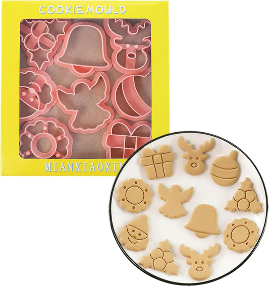 8Pcs Christmas Cookie Cutters, 3D Cookie Cutter Set, Snowman Deer Gift Cutters Cake Baking Fondant Embosser Stamps Christmas