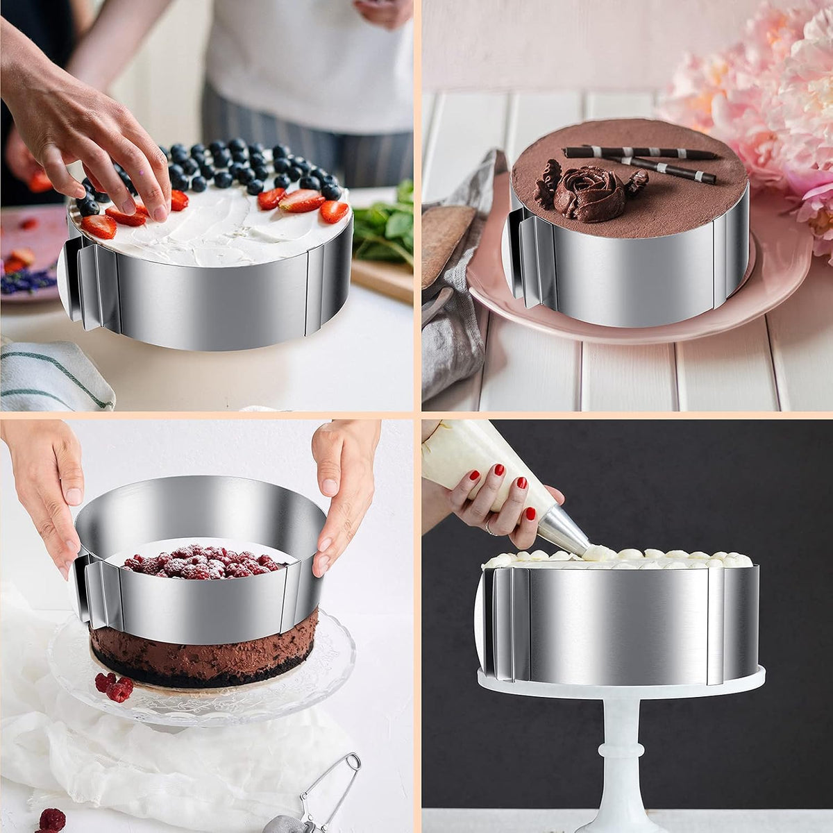 iNeibo Cake Ring and Cake Collar Set, 6 to 12 Inch Adjustable Mousse Mould