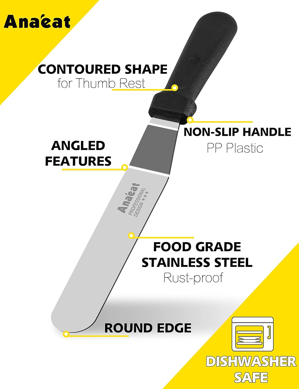 Anaeat Icing Spatula, 3 Pieces Professional Angled Offset Frosting Spatulas with 6", 8", 10" Stainless Steel Blades &amp; 4 Pack Cake Smoother Scraper for Cake Decorating, Baking &amp; Pastry (Set of 7)