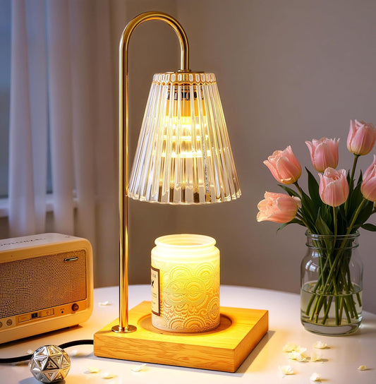 Candle Warmer Lamp with Timer Dimmer, Birthday Gifts for Mom Women Friend Sister, House Warming Gifts, Vintage Clear Wax