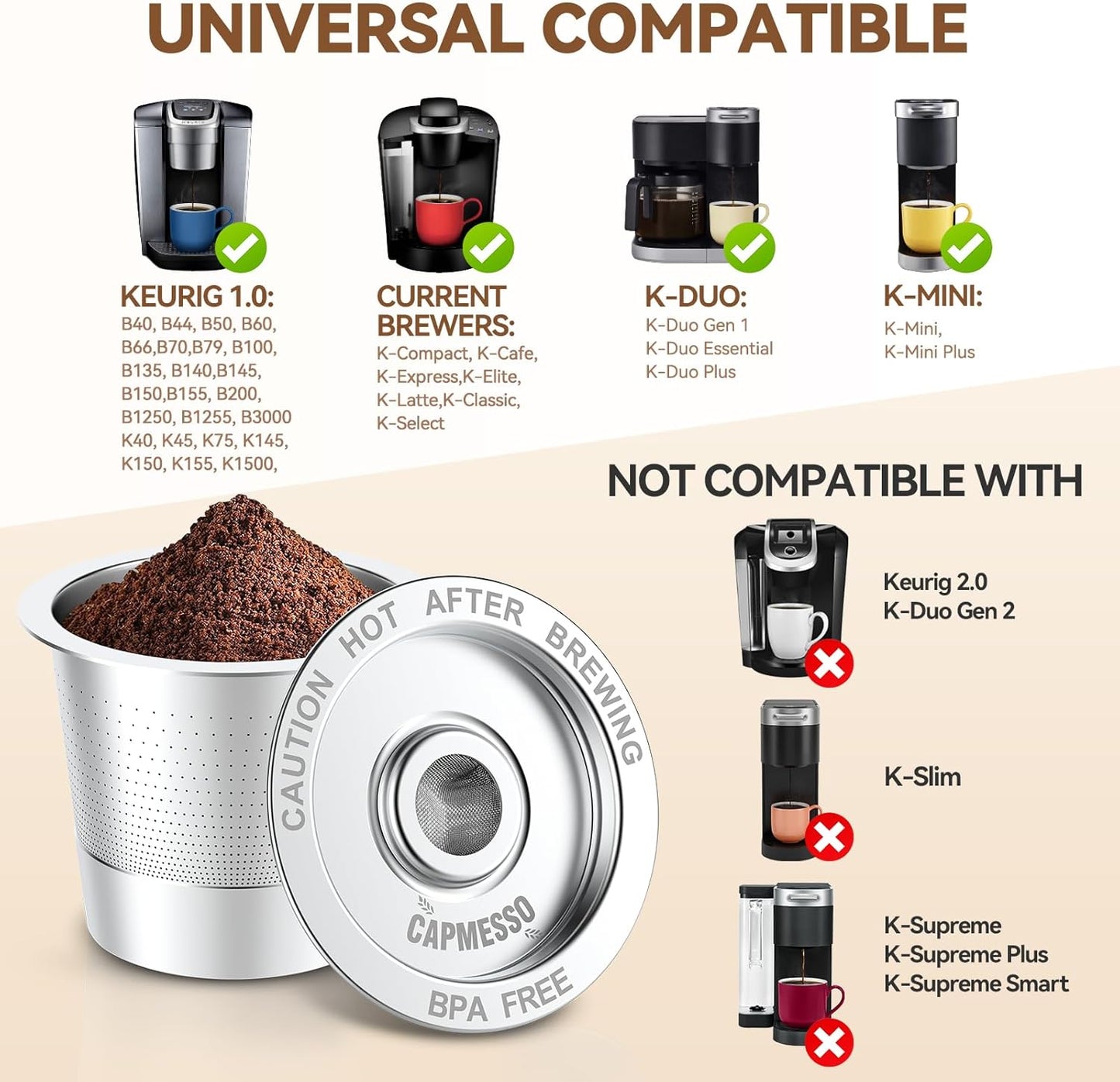 CAPMESSO Reusable K Cups Coffee Pods for Keurig Single Serve Brewer, 4 Pack