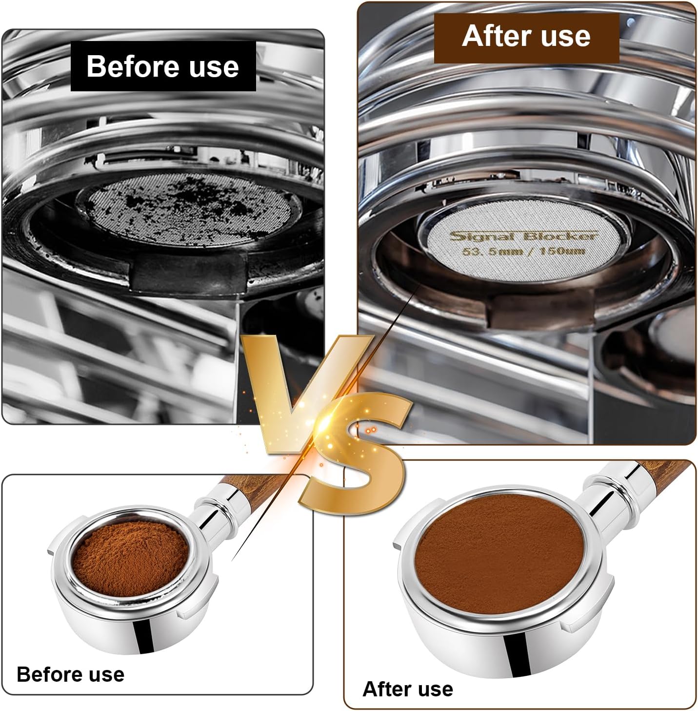 54mm Espresso Dosing Funnel &amp; 53.5mm Puck Screen for Breville: Magnetic Coffee Dosing Ring Aluminium Metal - Reusable 1.7mm Thickness 150μm Puck Screen 316 Stainless Steel | Fits All 54mm Portafilters