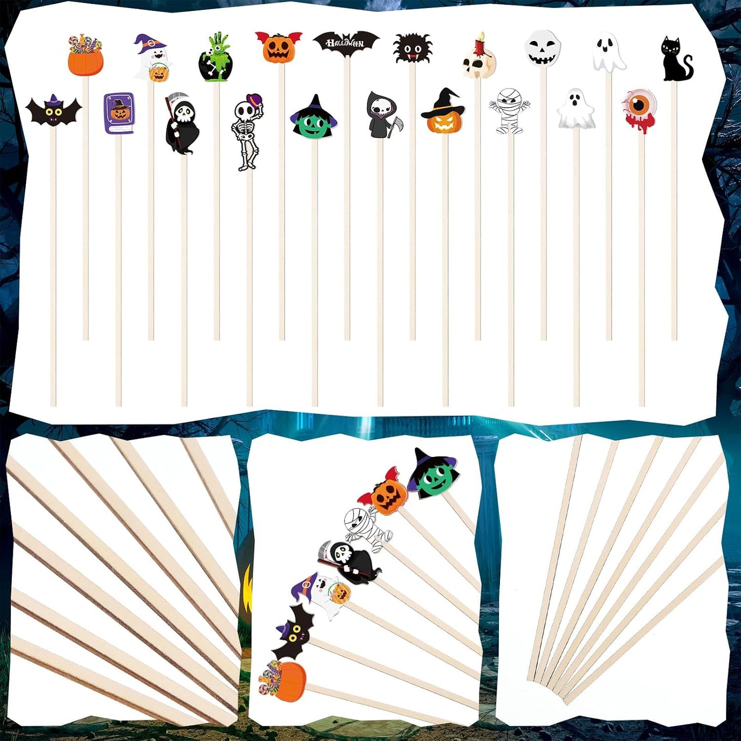 Mifoci 100Pcs Halloween Wooded Coffee Stirrers 7'' Disposable Stir Stick